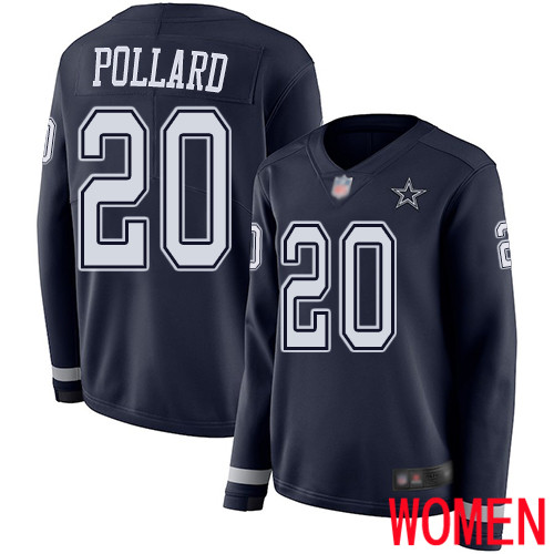 Women Dallas Cowboys Limited Navy Blue Tony Pollard #20 Therma Long Sleeve NFL Jersey->women nfl jersey->Women Jersey